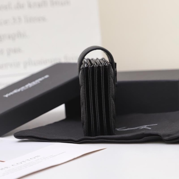 Card holder YSL quilted leather snap card holder Black Size 11x7x2cm