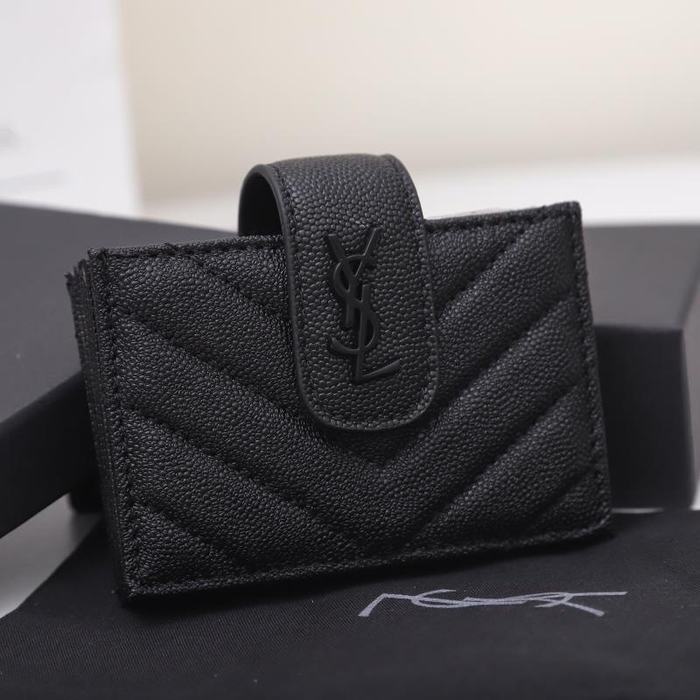 Card holder YSL quilted leather snap card holder Black Size 11x7x2cm