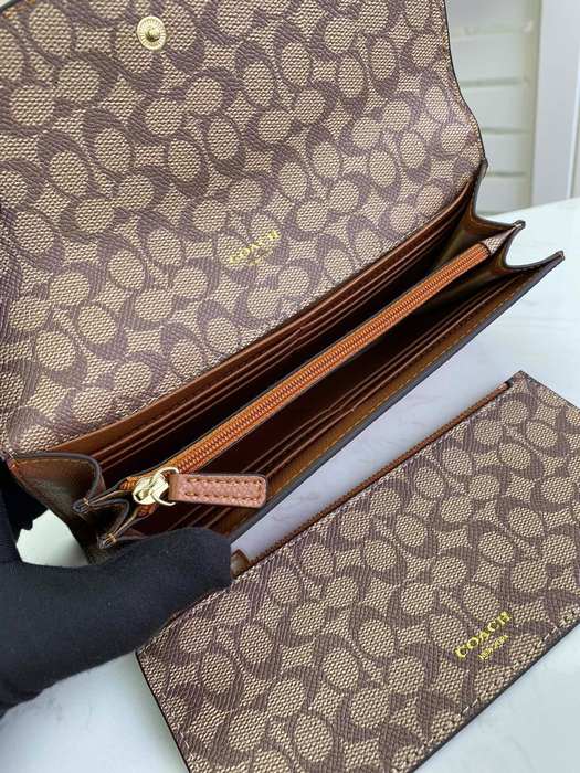Clutch bag Coach long envelope wallet with coin pouch Brown Size 20x10x4cm