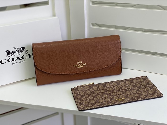 Clutch bag Coach long envelope wallet with coin pouch Brown Size 20x10x4cm