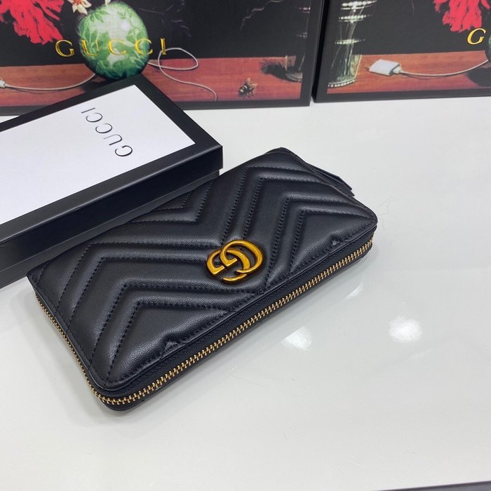 Clutch bag Gucci GG Marmont Chevron Zip Around Black Size 19x10cm