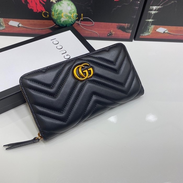 Clutch bag Gucci GG Marmont Chevron Zip Around Black Size 19x10cm