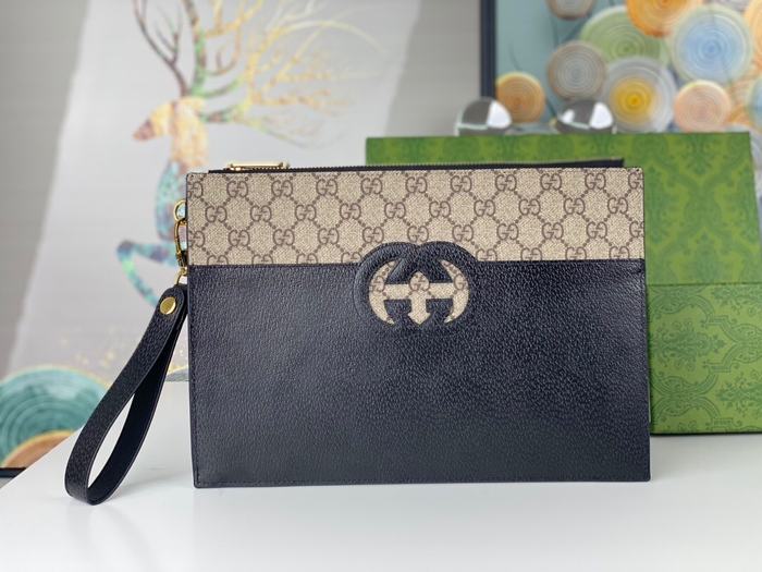 Clutch bag Gucci GG Supreme canvas leather clutch Black Size 30.5x21x1.5cm