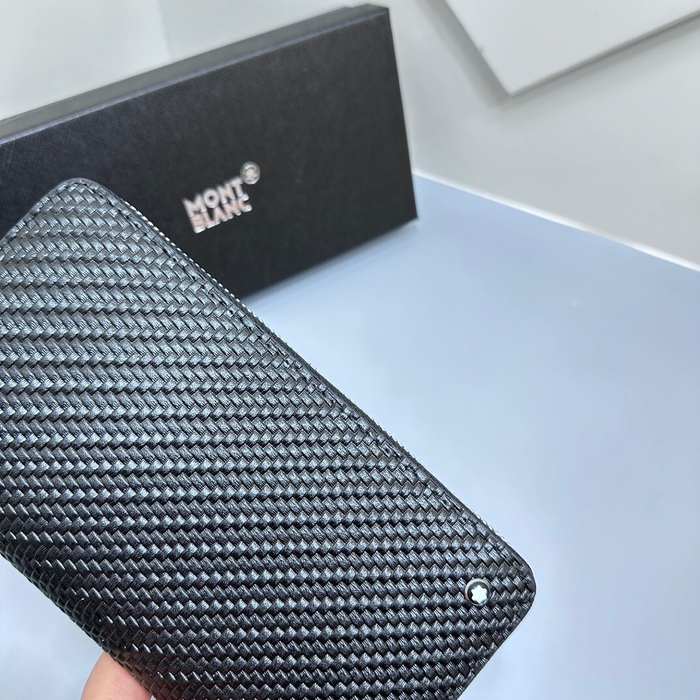 Clutch bag Montblanc woven leather zip around Black Size 19x10cm