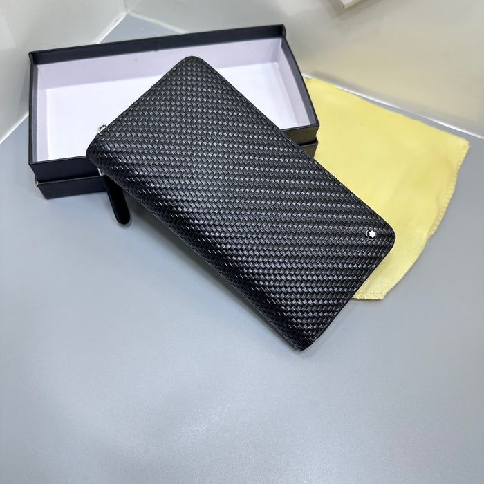 Clutch bag Montblanc woven leather zip around Black Size 19x10cm