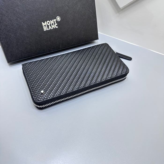 Clutch bag Montblanc woven leather zip around Black Size 19x10cm