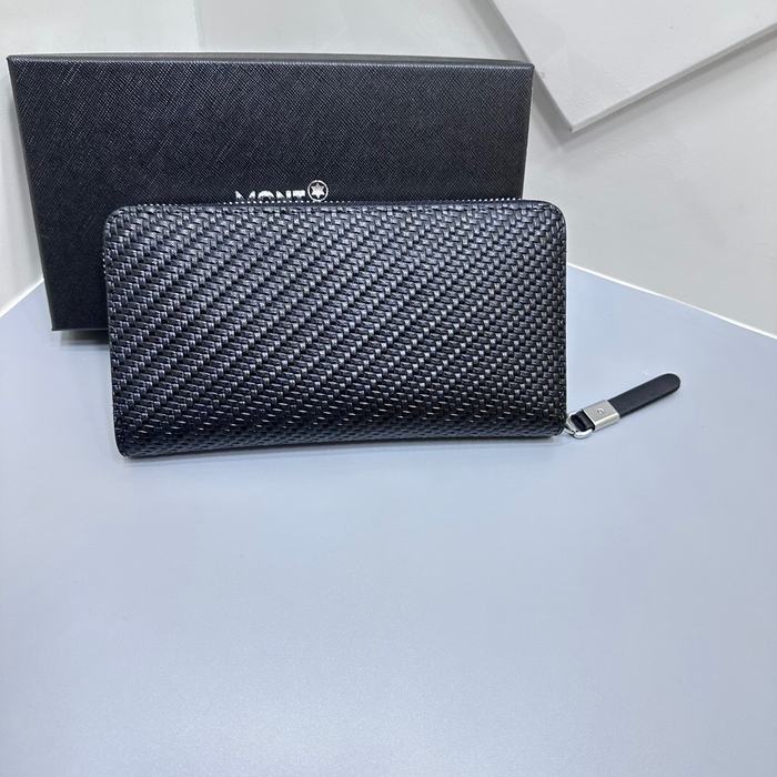 Clutch bag Montblanc woven leather zip around Black Size 19x10cm