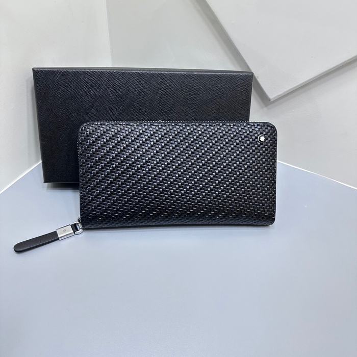 Clutch bag Montblanc woven leather zip around Black Size 19x10cm