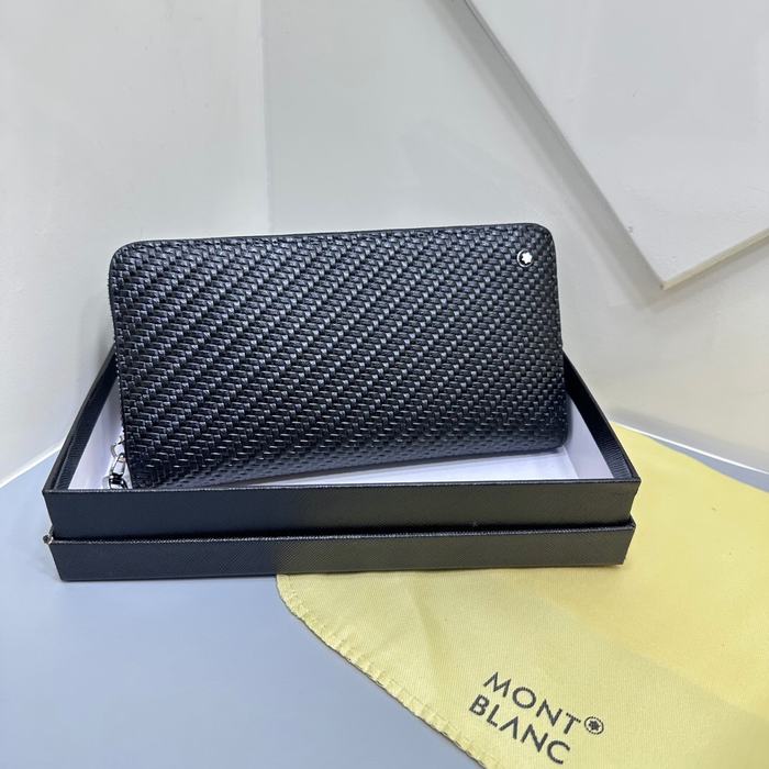 Clutch bag Montblanc woven leather zip around Black Size 19x10cm