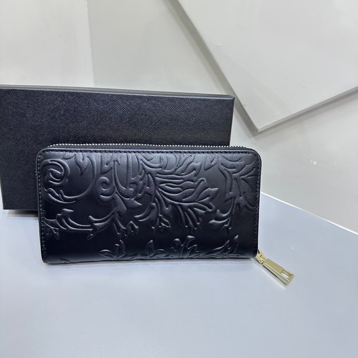 Clutch bag Versace zip around embossed leather Black Size 19x10cm