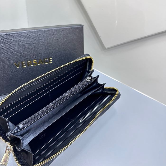 Clutch bag Versace zip around embossed leather Black Size 19x10cm