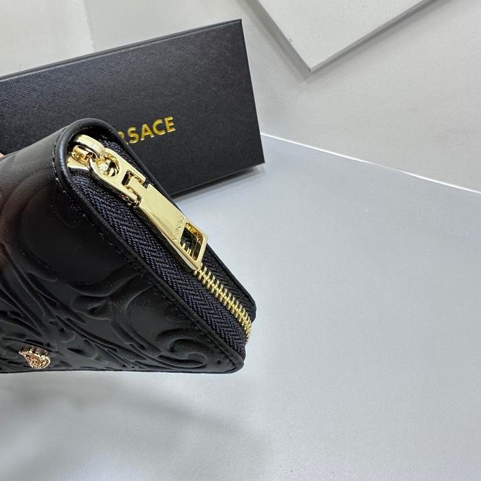 Clutch bag Versace zip around embossed leather Black Size 19x10cm