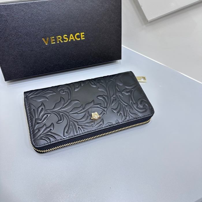 Clutch bag Versace zip around embossed leather Black Size 19x10cm