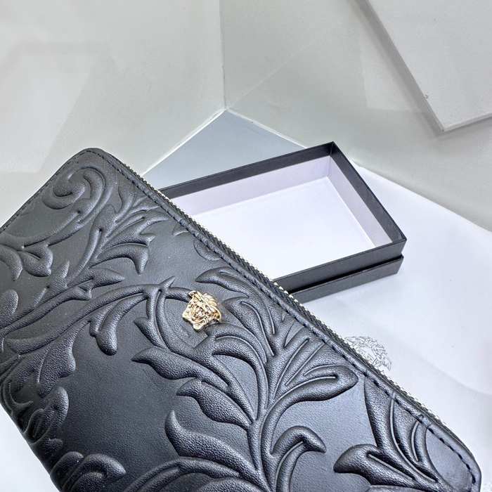 Clutch bag Versace zip around embossed leather Black Size 19x10cm