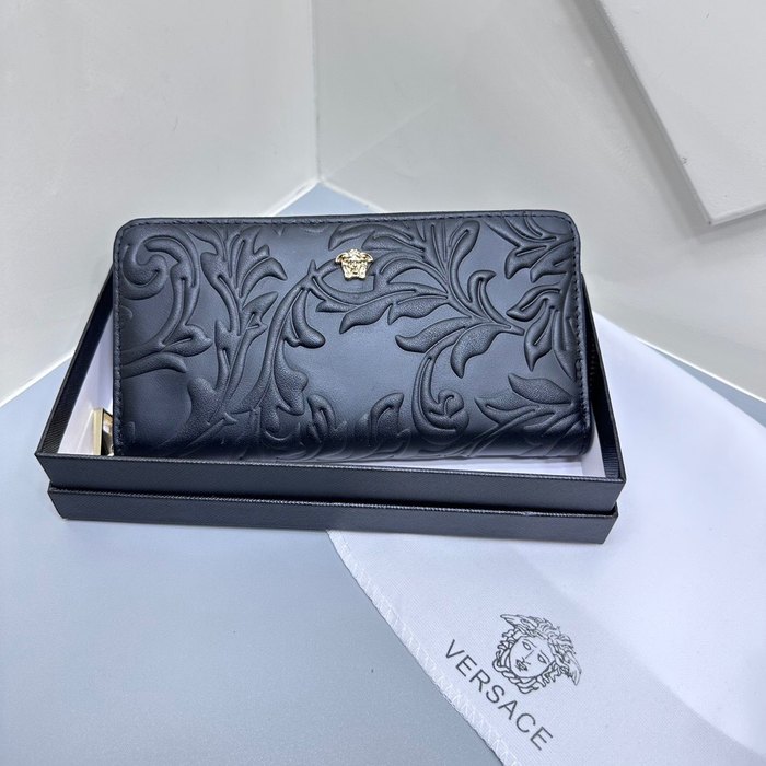 Clutch bag Versace zip around embossed leather Black Size 19x10cm