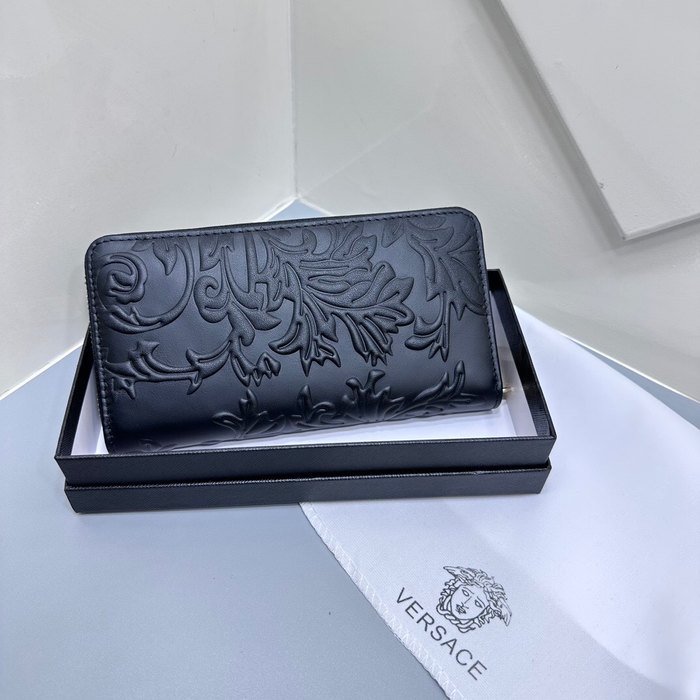 Clutch bag Versace zip around embossed leather Black Size 19x10cm