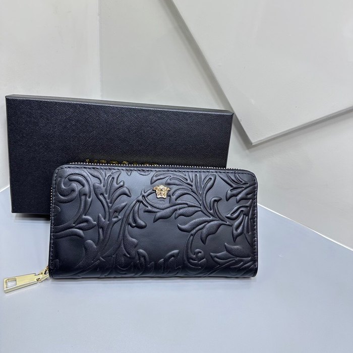 Clutch bag Versace zip around embossed leather Black Size 19x10cm