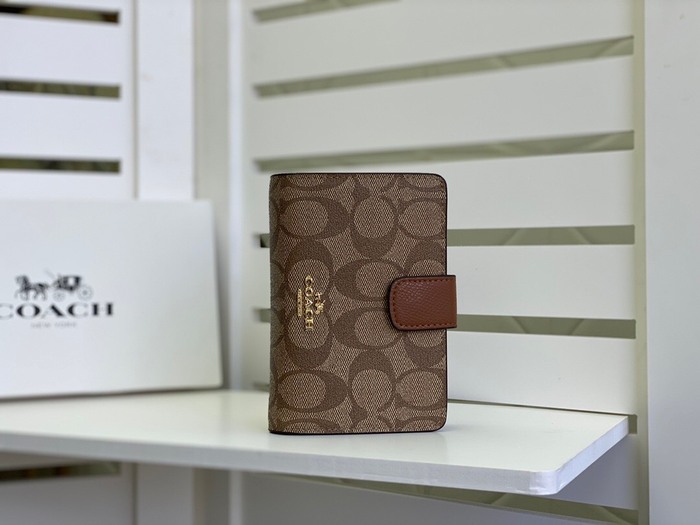 Men's wallet Coach medium zip around wallet Brown Size 13.5x9x3cm