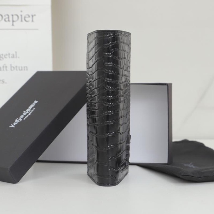 Men's wallet Yves Saint Laurent long crocodile embossed men's wallet Black Size 11x18x2cm