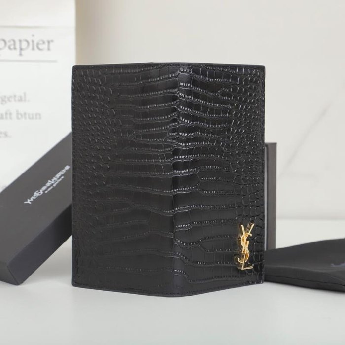 Men's wallet Yves Saint Laurent long crocodile embossed men's wallet Black Size 11x18x2cm