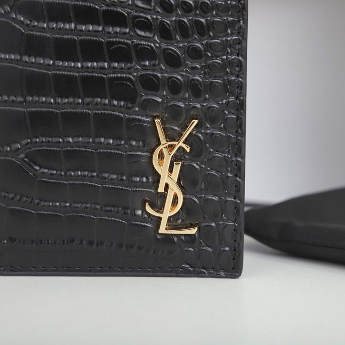 Men's wallet Yves Saint Laurent long crocodile embossed men's wallet Black Size 11x18x2cm