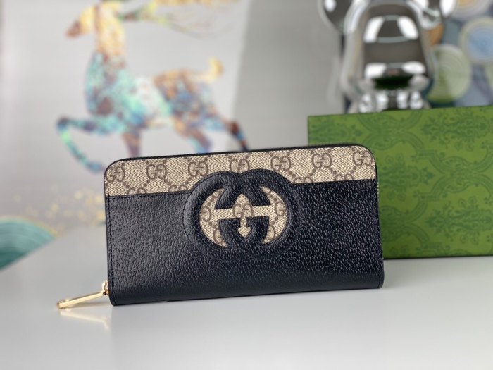 Men's wallet gucci GG logo zip around wallet Black Size 10x3cm