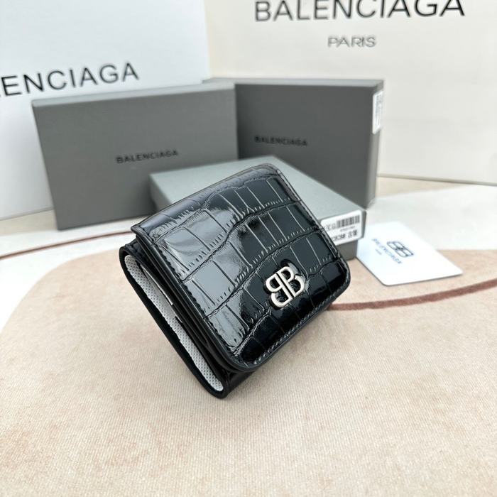 Wallet Balenciaga mini crocodile embossed Black Size 10.9x7.9x4.8cm