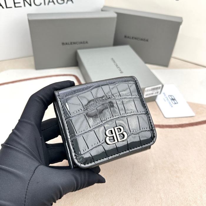 Wallet Balenciaga mini crocodile embossed Black Size 10.9x7.9x4.8cm