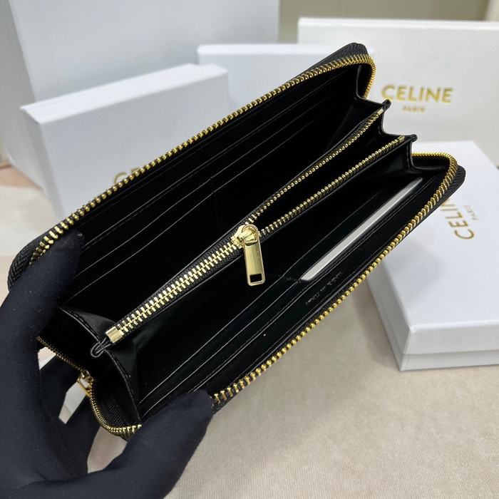 Wallet CELINE zip around long wallet Black Size 11.5x10x3cm