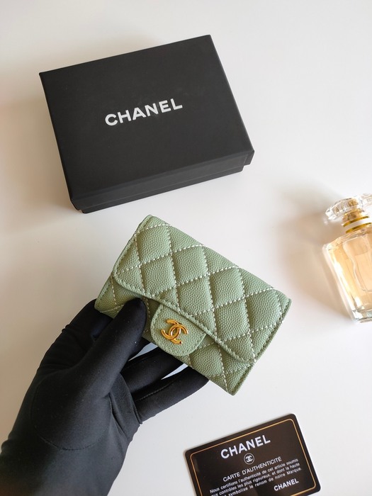 Wallet CHANEL classic flap Green Size 7.5x11.3x2.1cm
