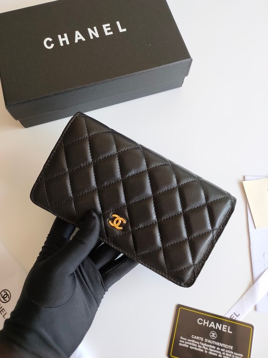 Wallet CHANEL quilted lambskin long wallet Black