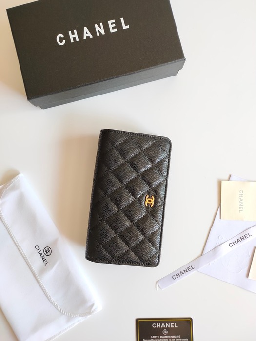 Wallet Chanel quilted lambskin long wallet Black 001