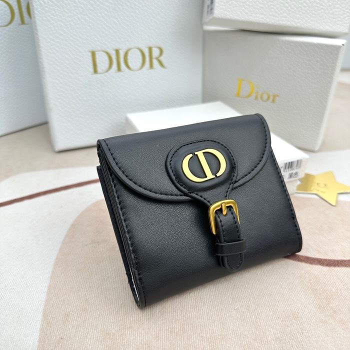 Wallet Dior buckle compact wallet Black Size 10x8.9x2.2cm