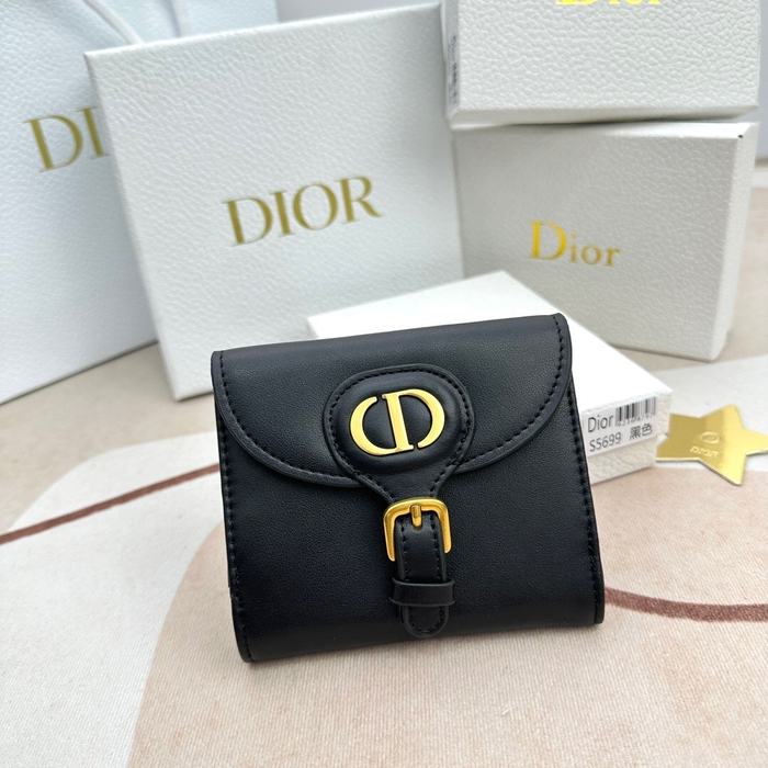 Wallet Dior buckle compact wallet Black Size 10x8.9x2.2cm