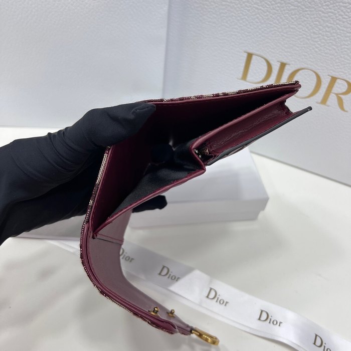 Wallet Dior saddle jacquard canvas wallet Burgundy