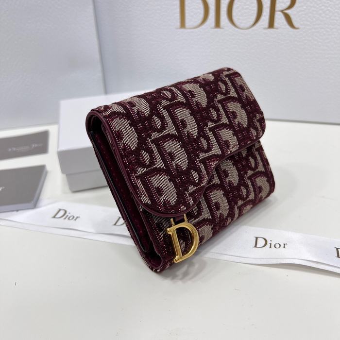Wallet Dior saddle jacquard canvas wallet Burgundy