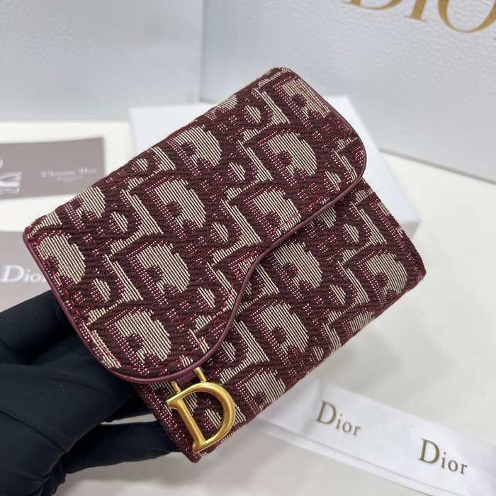 Wallet Dior saddle jacquard canvas wallet Burgundy