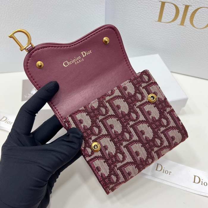 Wallet Dior saddle jacquard canvas wallet Burgundy