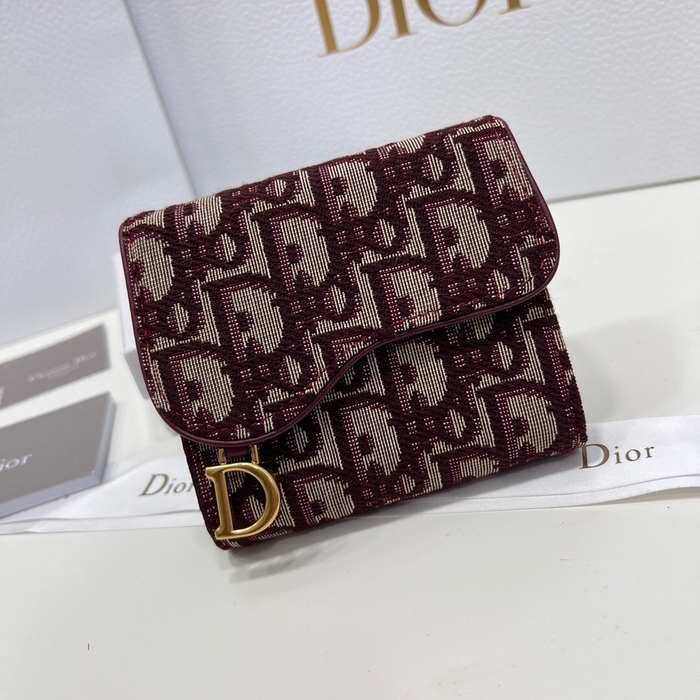 Wallet Dior saddle jacquard canvas wallet Burgundy