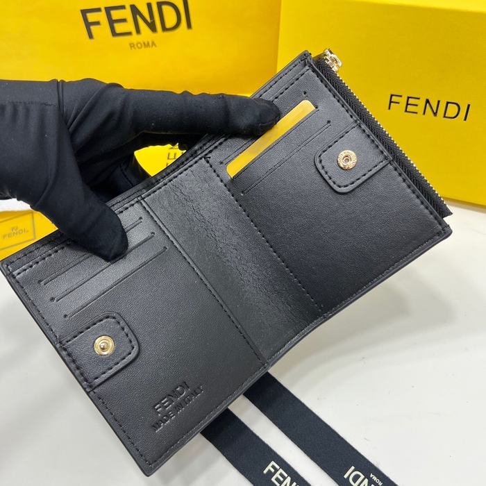 Wallet Fendi zip around short wallet Black Size 11.5x2x9.5cm