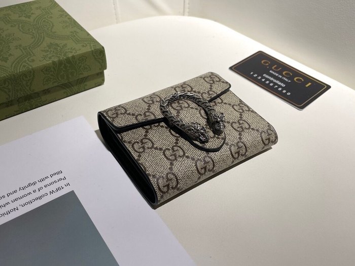 Wallet Gucci Dionysus GG Supreme Compact Wallet Beige Size 11.5x10x3cm