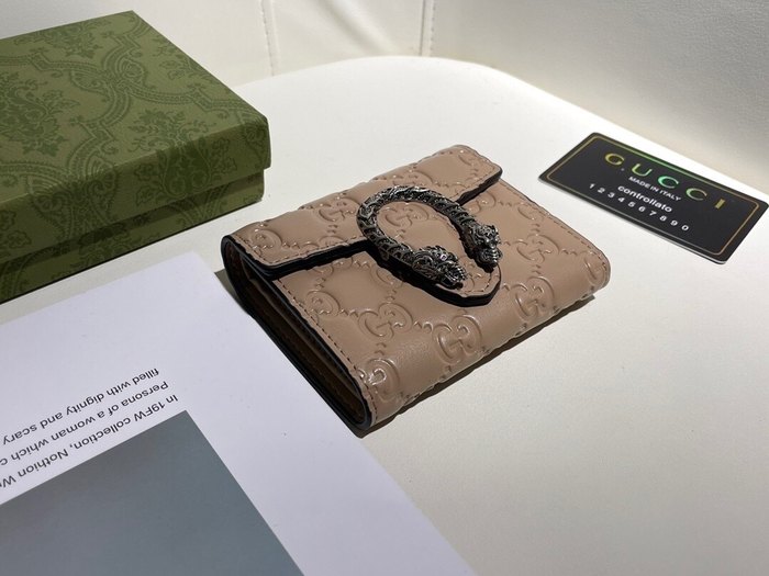 Wallet Gucci Dionysus embossed leather bi fold Beige Size 11.5x10x3cm