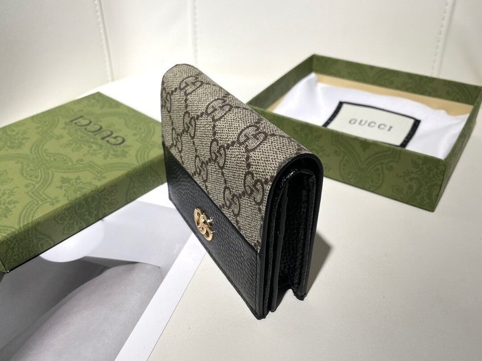 Wallet Gucci GG Supreme leather card wallet Black Size 11x9x3cm