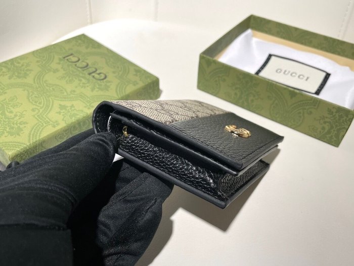 Wallet Gucci GG Supreme leather card wallet Black Size 11x9x3cm