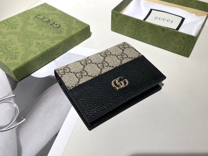 Wallet Gucci GG Supreme leather card wallet Black Size 11x9x3cm