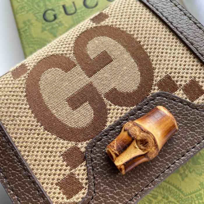 Wallet Gucci GG canvas bamboo trim short wallet Brown Size 11x8.5x3cm