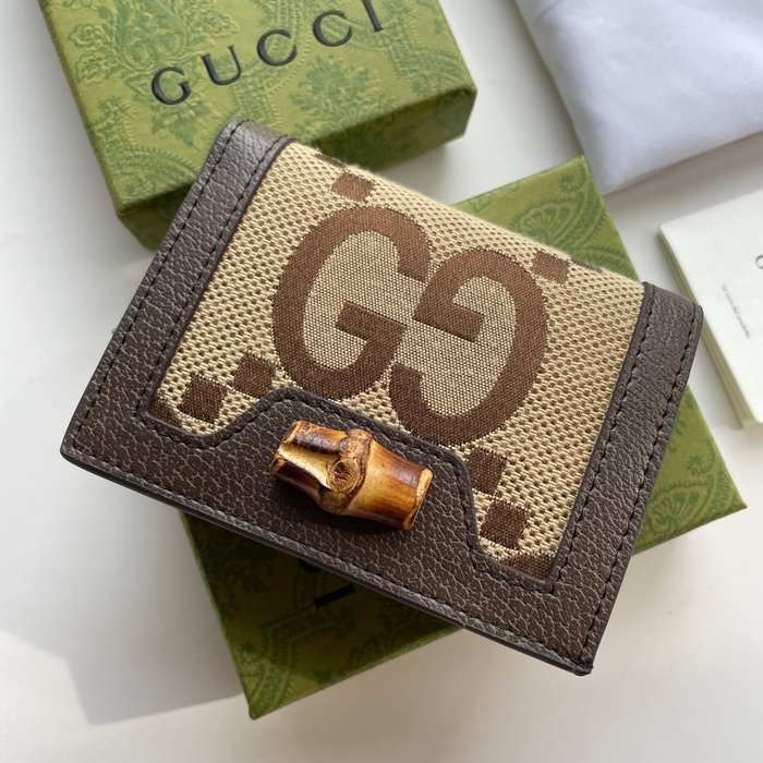 Wallet Gucci GG canvas bamboo trim short wallet Brown Size 11x8.5x3cm