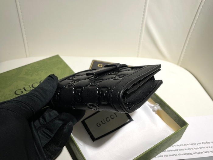 Wallet Gucci compact embossed leather wallet Black Size 11.5x10x3cm