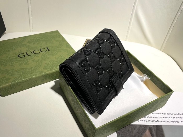 Wallet Gucci compact embossed leather wallet Black Size 11.5x10x3cm