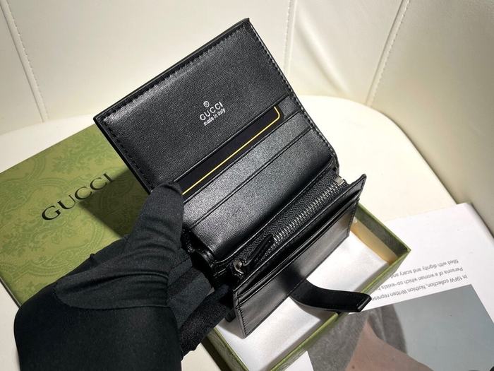 Wallet Gucci compact embossed leather wallet Black Size 11.5x10x3cm